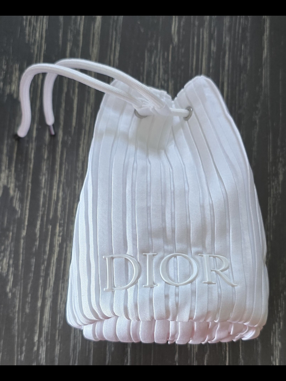 Dior White Quilted Pleat Drawstring Cosmetic Pouch